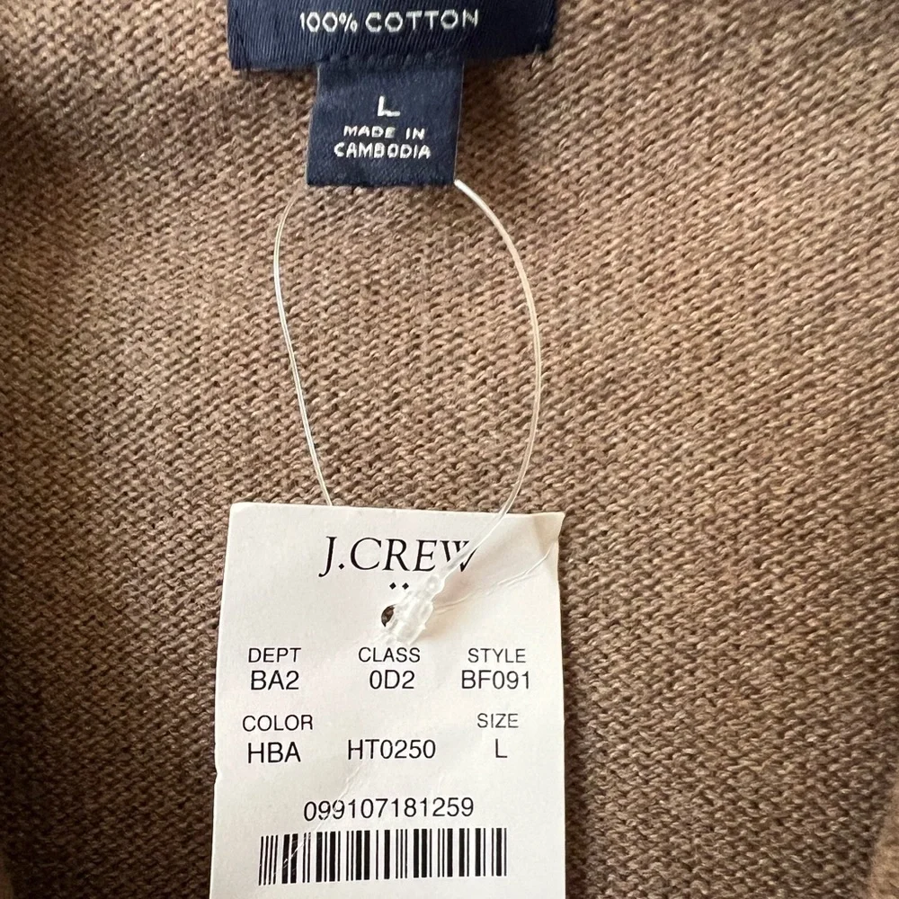 NWT! J.Crew 100% Cotton Half Zip Sweater, Med. Brown w/ Gray Collar BF091